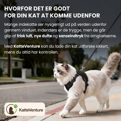 KatteVenture™ - Åndbart og justerbart katteharness med line