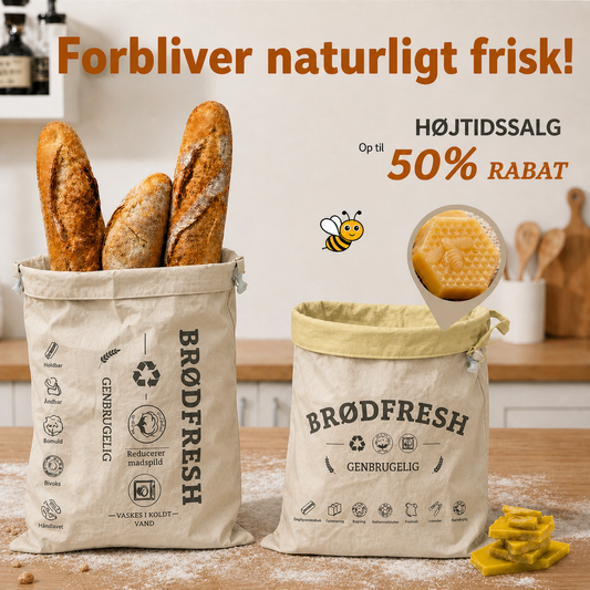 BrødFresh™ – Brødpose i bomuld & bivoks, holder brødet frisk i flere dage