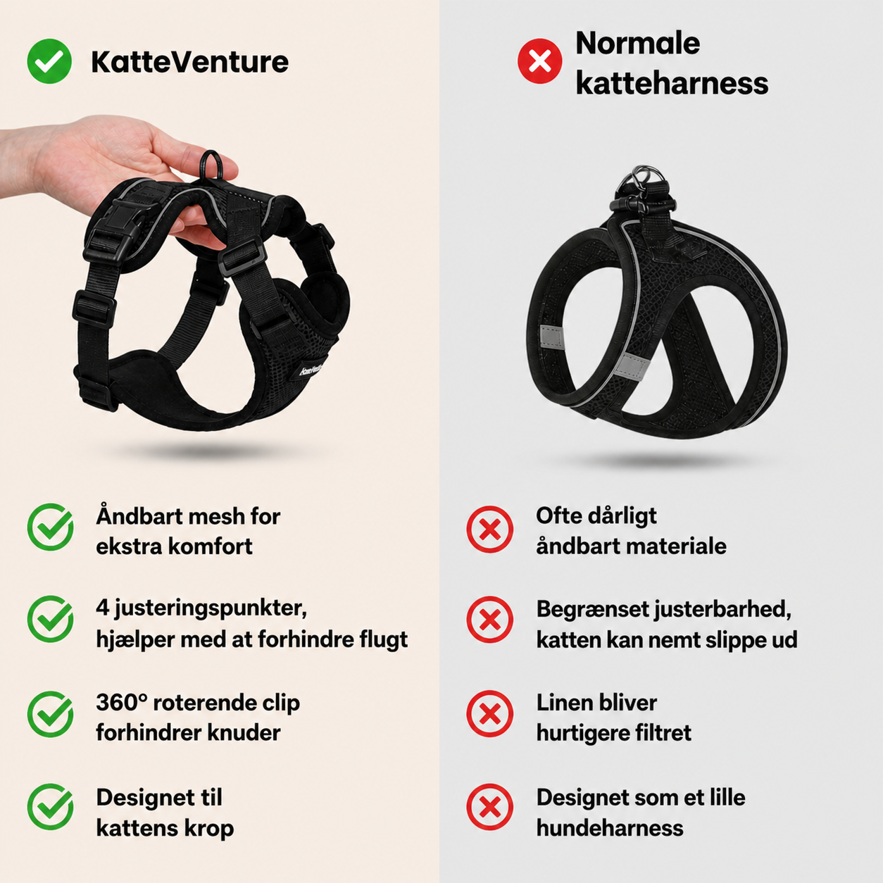 KatteVenture™ - Åndbart og justerbart katteharness med line