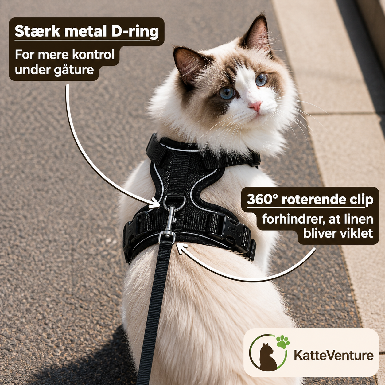 KatteVenture™ - Åndbart og justerbart katteharness med line