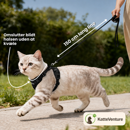 KatteVenture™ - Åndbart og justerbart katteharness med line