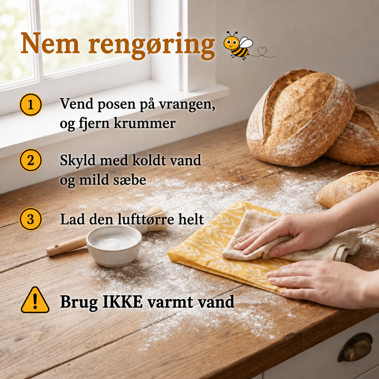BrødFresh™ – Brødpose i bomuld & bivoks, holder brødet frisk i flere dage