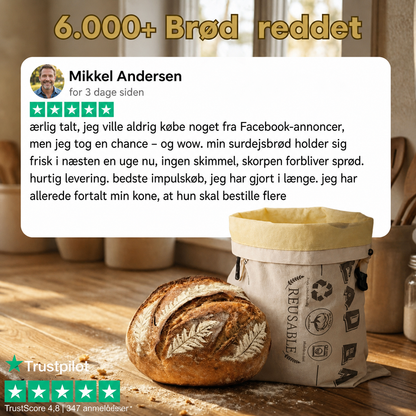 BrødFresh™ – Brødpose i bomuld & bivoks, holder brødet frisk i flere dage