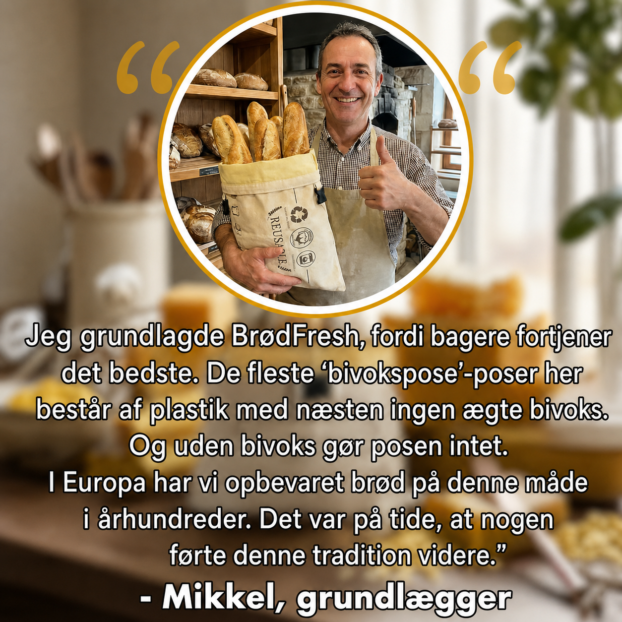 BrødFresh™ – Brødpose i bomuld & bivoks, holder brødet frisk i flere dage